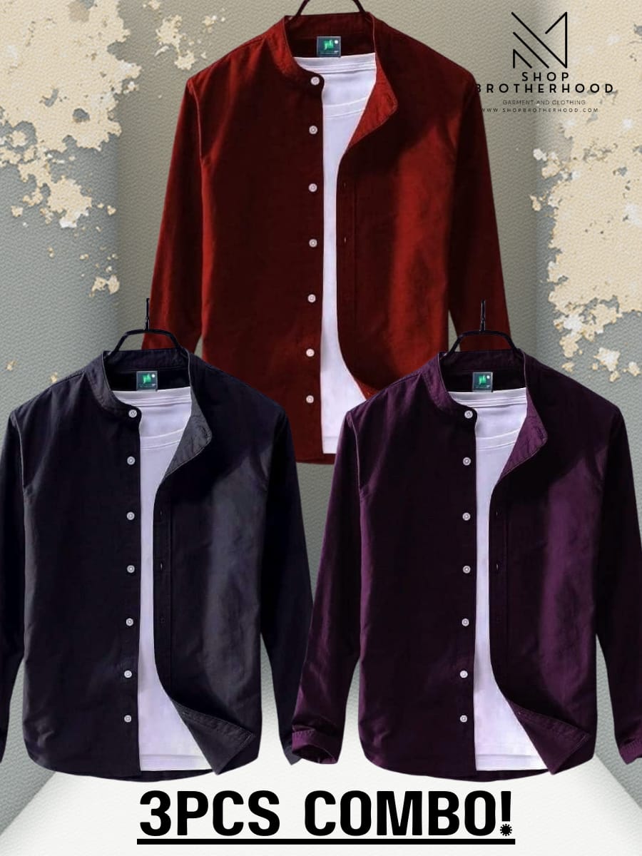 3 Pcs Casual Shirt Combo-Merron, Red, Black